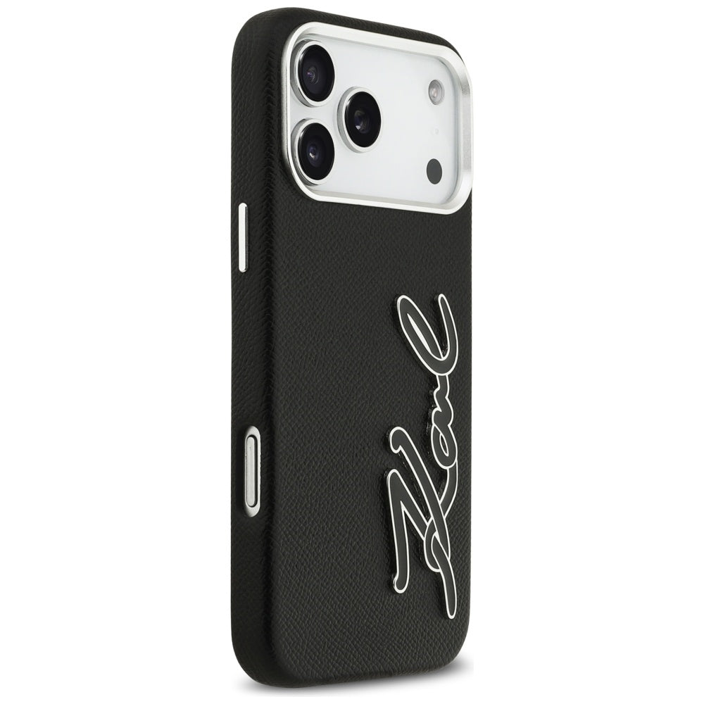 Custodia per Apple iPhone 17 Pro Max, Karl Lagerfeld, FW Grained Signature Logo, Nera