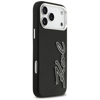 Custodia per Apple iPhone 17 Pro Max, Karl Lagerfeld, FW Grained Signature Logo, Nera