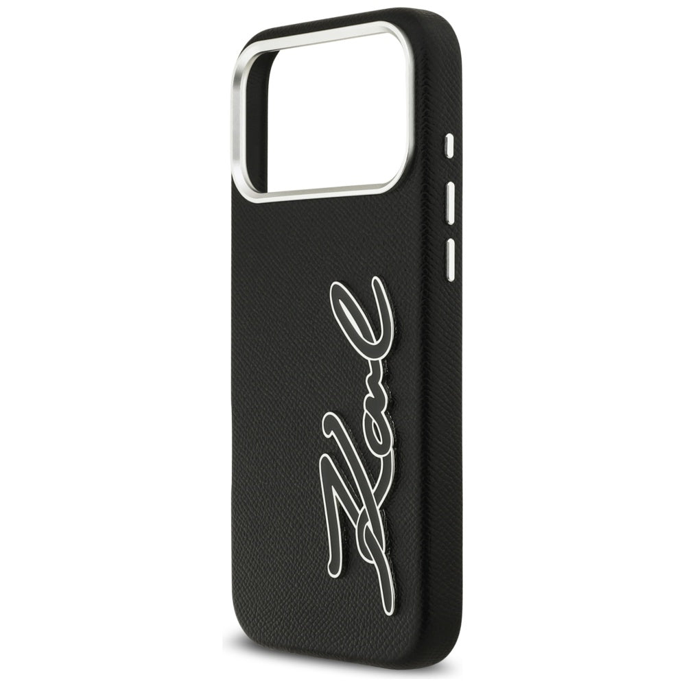 Custodia per Apple iPhone 17 Pro Max, Karl Lagerfeld, FW Grained Signature Logo, Nera