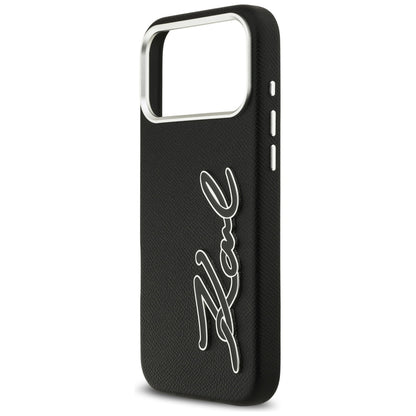 Custodia per Apple iPhone 17 Pro Max, Karl Lagerfeld, FW Grained Signature Logo, Nera