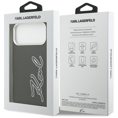 Custodia per Apple iPhone 17 Pro Max, Karl Lagerfeld, FW Grained Signature Logo, Nera