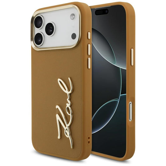 Custodia per Apple iPhone 17 Pro Max, Karl Lagerfeld, Script Logo, Marrone
