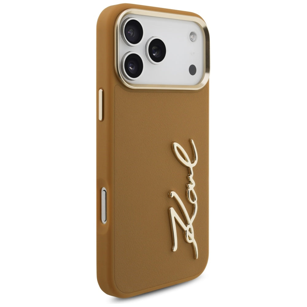 Custodia per Apple iPhone 17 Pro Max, Karl Lagerfeld, Script Logo, Marrone
