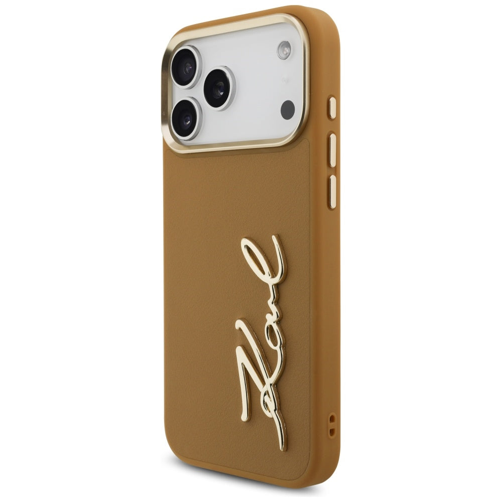 Custodia per Apple iPhone 17 Pro Max, Karl Lagerfeld, Script Logo, Marrone