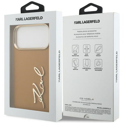 Custodia per Apple iPhone 17 Pro Max, Karl Lagerfeld, Script Logo, Marrone