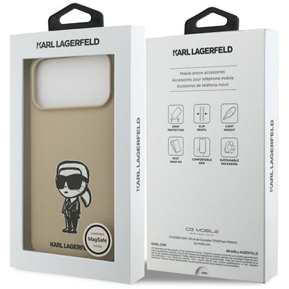Custodia per Apple iPhone 17 Pro Max, Karl Lagerfeld, Sketch and Logo Karl, Marrone