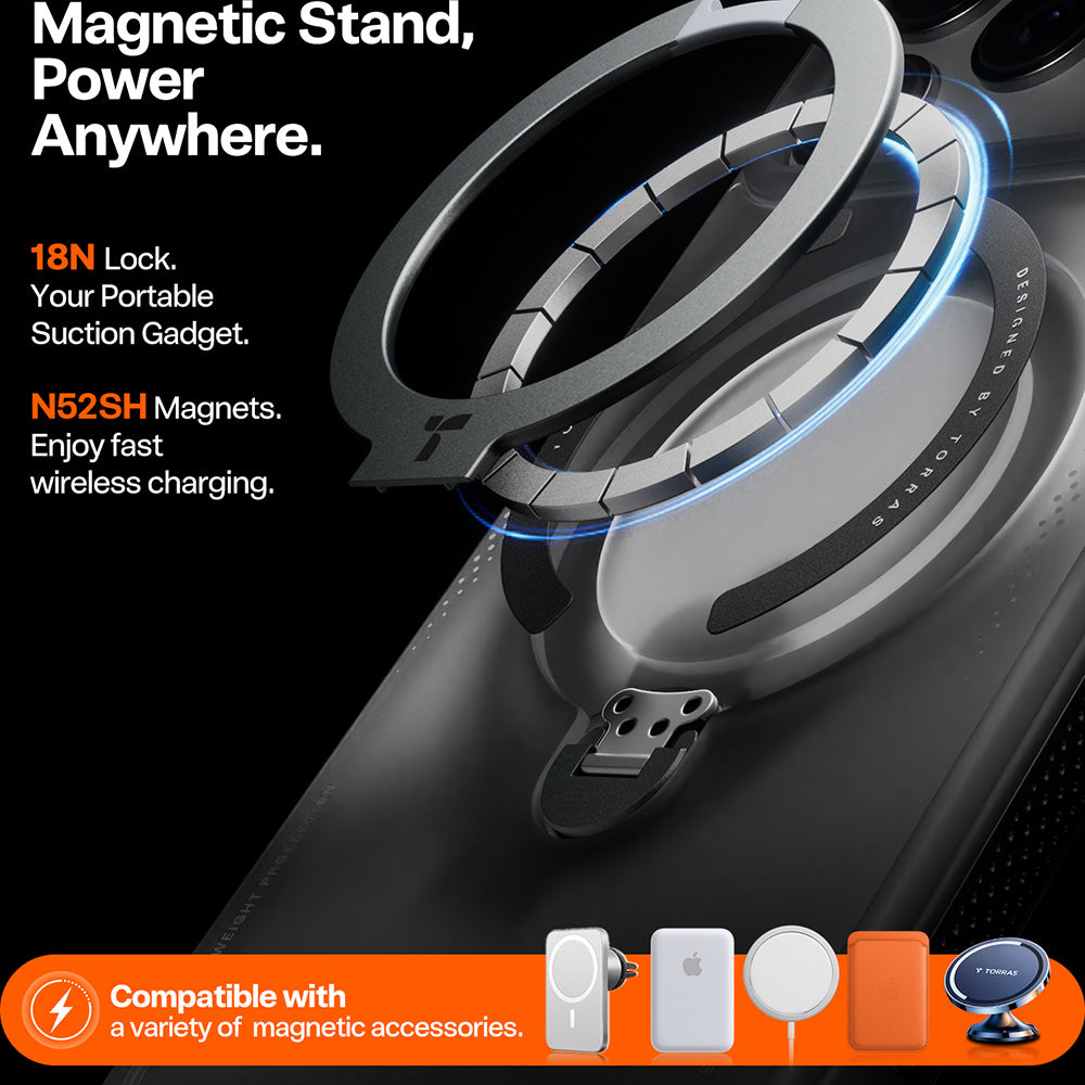 Custodia per Apple iPhone 17 Pro, Torras, Ostand Spin Air, Grigio