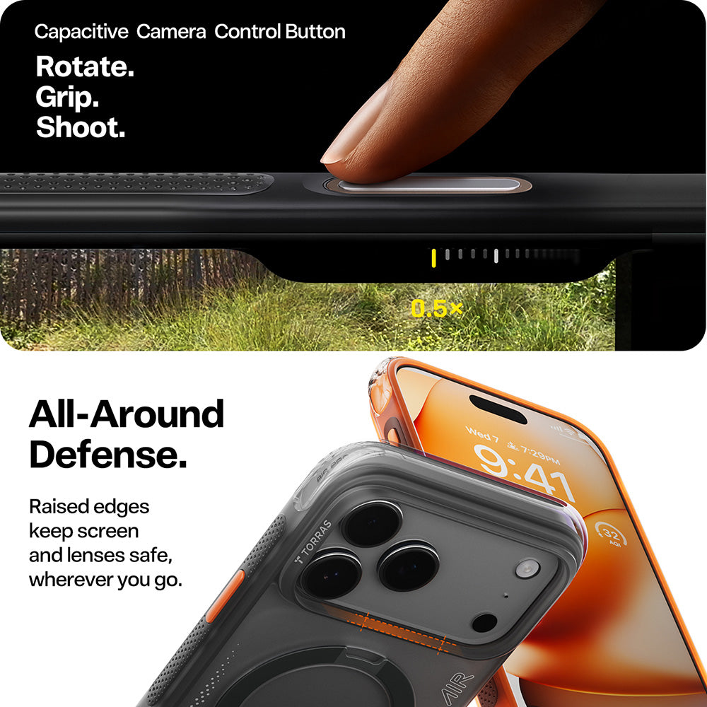 Custodia per Apple iPhone 17 Pro, Torras, Ostand Spin Air, Grigio