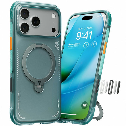 Custodia per Apple iPhone 17 Pro, Torras, Ostand Spin Air, Verde