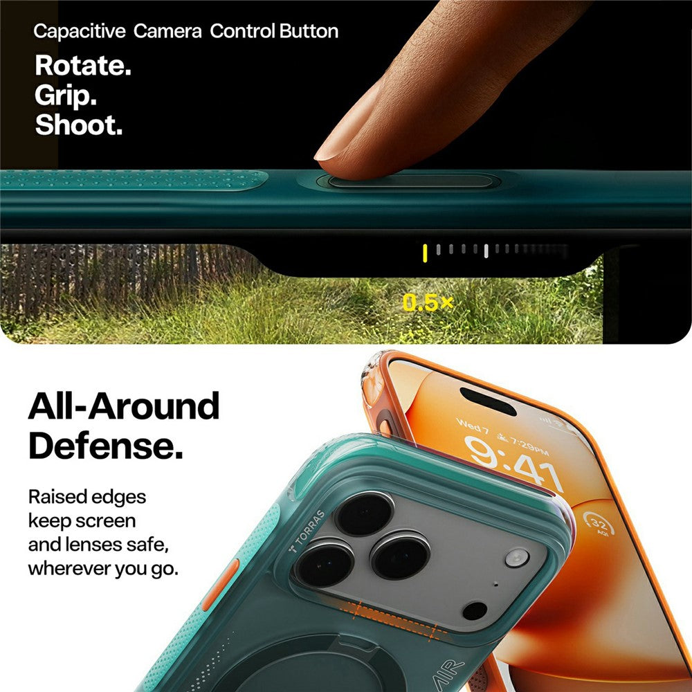 Custodia per Apple iPhone 17 Pro, Torras, Ostand Spin Air, Verde