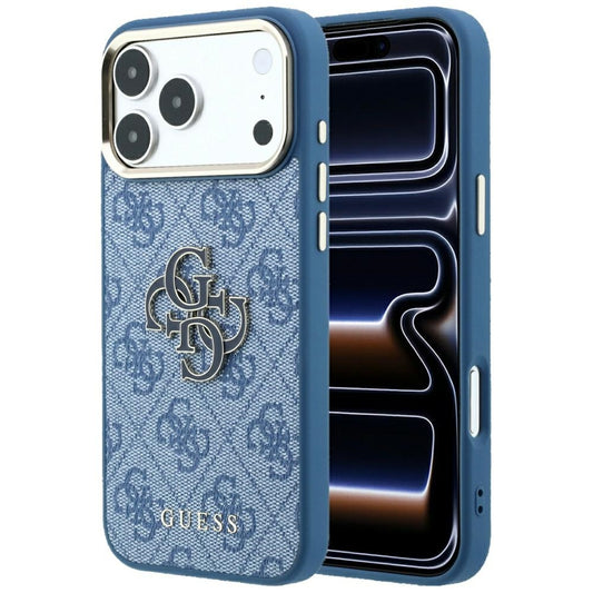 Custodia per Apple iPhone 18 Pro / 17 Pro, Guess, Logo 4G Grande in Resina, Blu