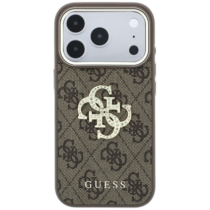 Custodia per Apple iPhone 18 Pro / 17 Pro, Guess, 4G Big Strass Logo, Marrone