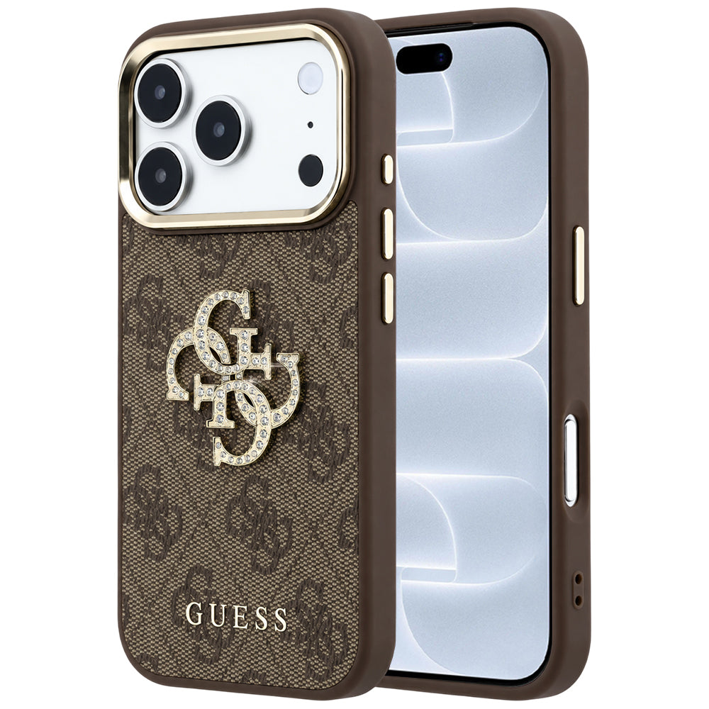 Custodia per Apple iPhone 18 Pro / 17 Pro, Guess, 4G Big Strass Logo, Marrone