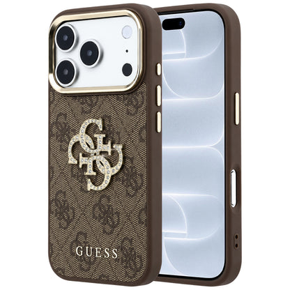 Custodia per Apple iPhone 18 Pro / 17 Pro, Guess, 4G Big Strass Logo, Marrone