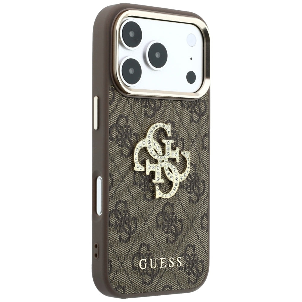 Custodia per Apple iPhone 18 Pro / 17 Pro, Guess, 4G Big Strass Logo, Marrone