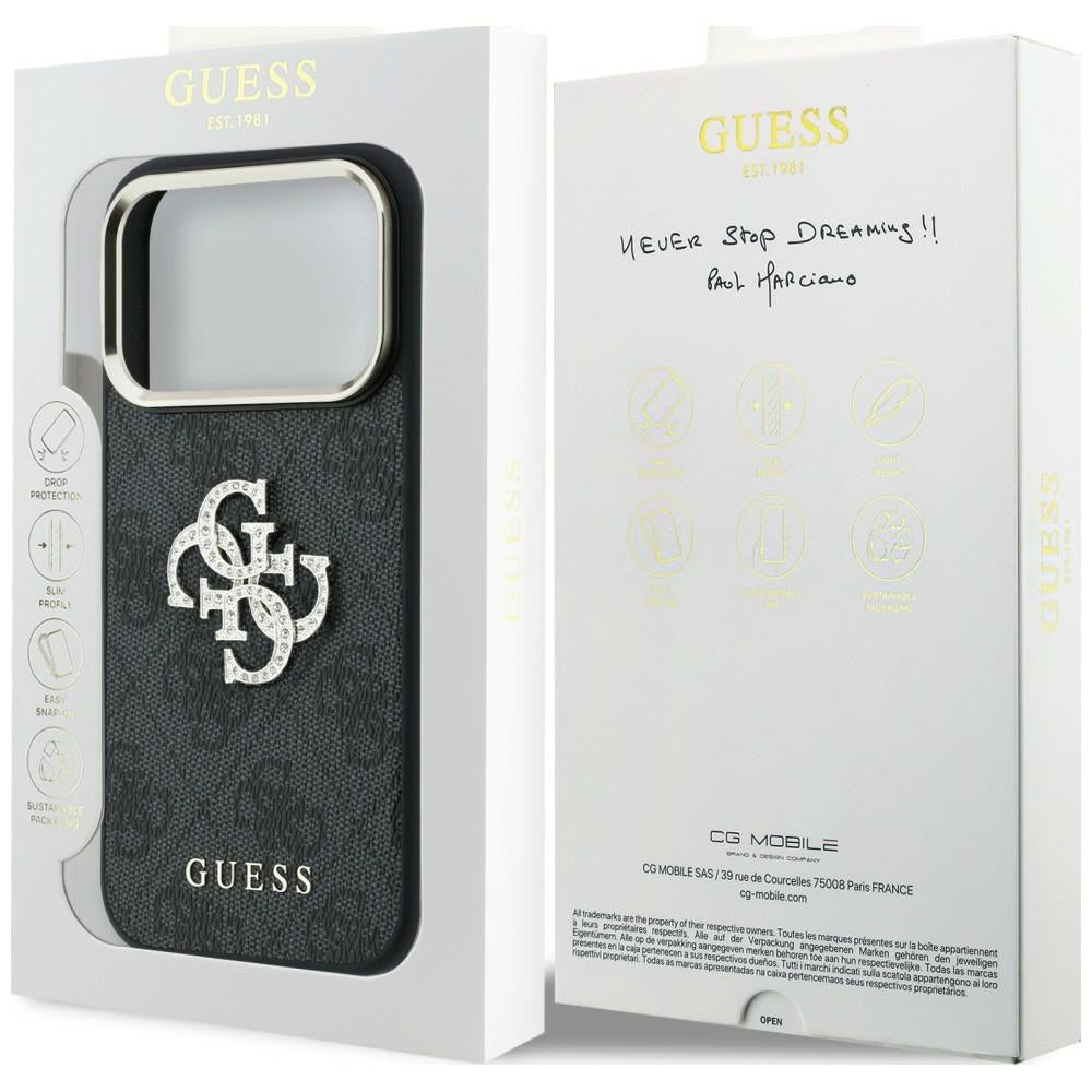 Custodia per Apple iPhone 18 Pro / 17 Pro, Guess, 4G Big Strass Logo, Marrone