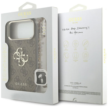 Custodia per Apple iPhone 18 Pro / 17 Pro, Guess, 4G Classic Logo with Strap, marrone dorato