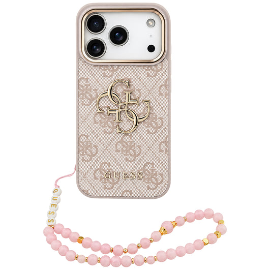 Custodia per Apple iPhone 18 Pro / 17 Pro, Guess, 4G Classic Logo with Strap, rosa dorata
