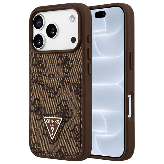 Custodia per Apple iPhone 18 Pro / 17 Pro, Guess, 4G Double Card Triangle, Marrone