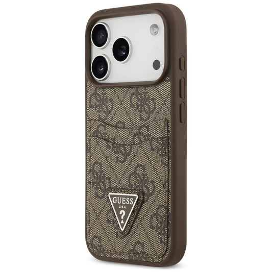 Custodia per Apple iPhone 18 Pro / 17 Pro, Guess, 4G Double Card Triangle, Marrone