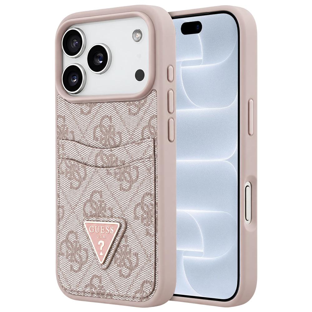 Custodia per Apple iPhone 18 Pro / 17 Pro, Guess, 4G Double Card Triangle, rosa
