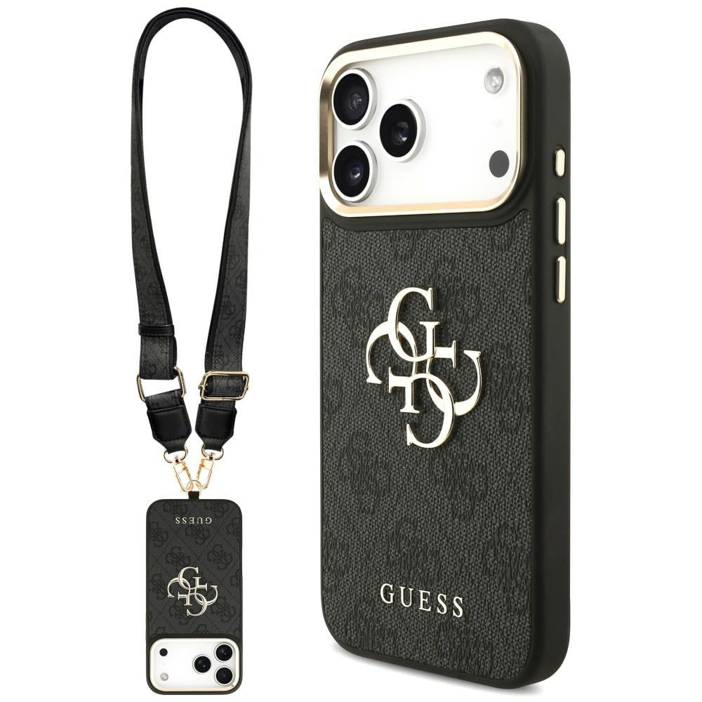 Custodia per Apple iPhone 18 Pro / 17 Pro, Guess, Big 4G Classic Logo & Big Strap Metal Buttons, nera