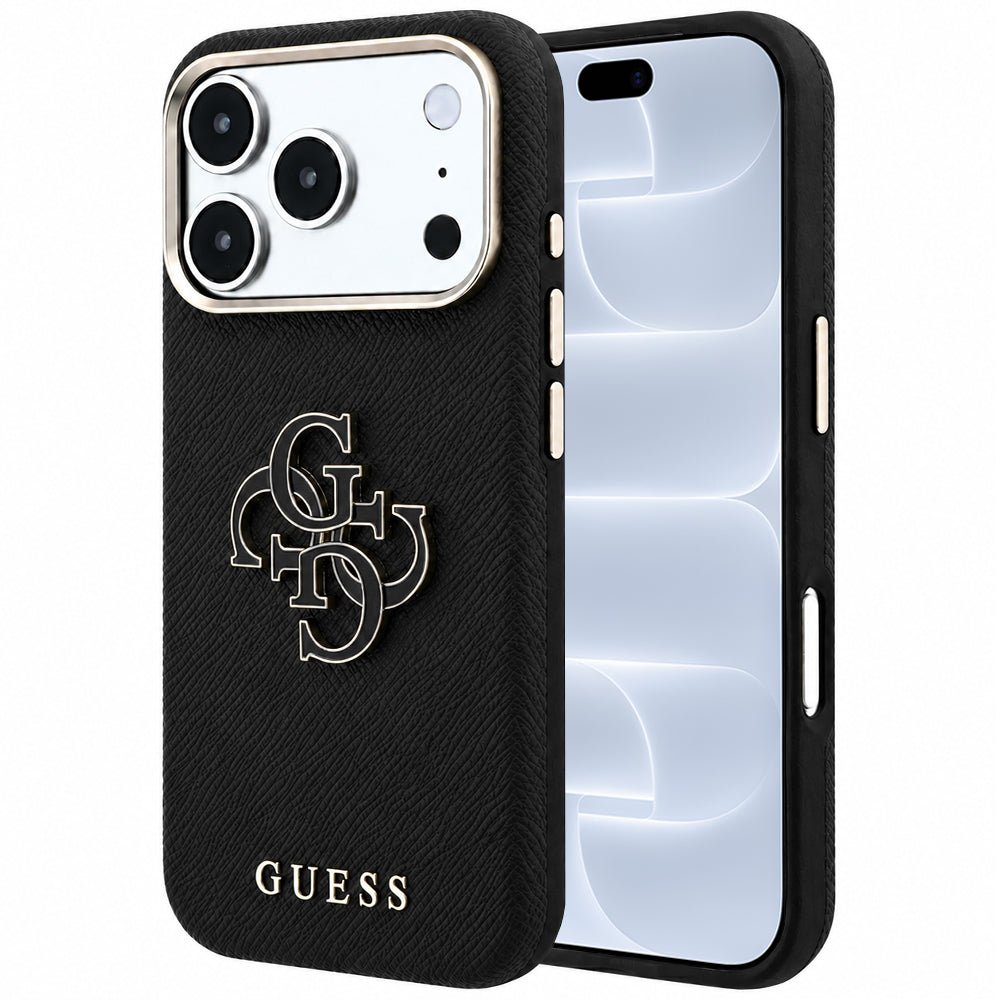 Custodia per Apple iPhone 18 Pro / 17 Pro, Guess, Logo in Resina Grande Granulata, Nera