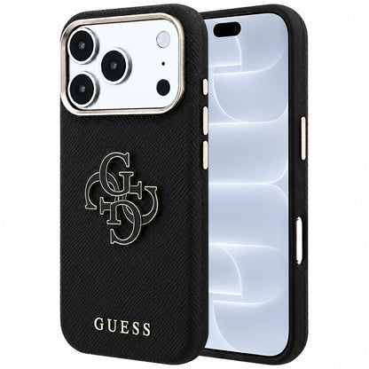 Custodia per Apple iPhone 18 Pro / 17 Pro, Guess, Logo in Resina Grande Granulata, Nera