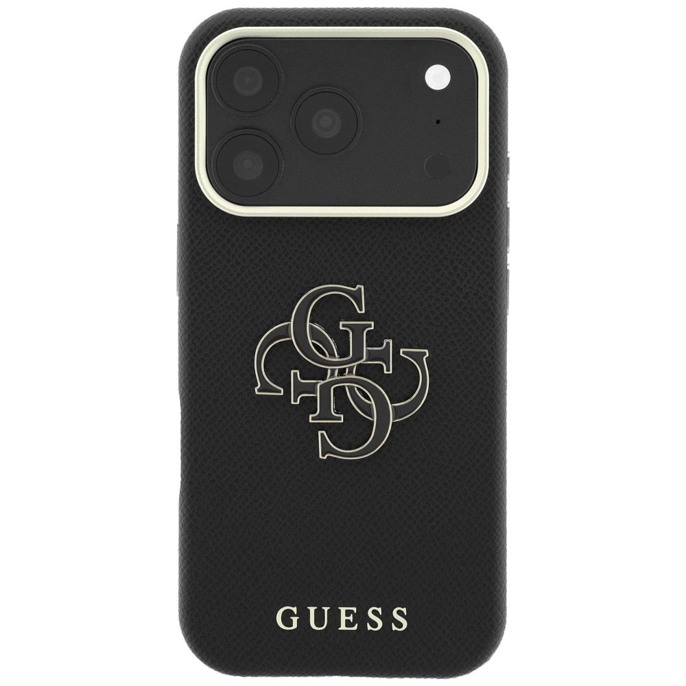 Custodia per Apple iPhone 18 Pro / 17 Pro, Guess, Logo in Resina Grande Granulata, Nera