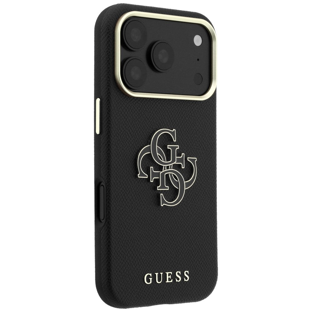 Custodia per Apple iPhone 18 Pro / 17 Pro, Guess, Logo in Resina Grande Granulata, Nera