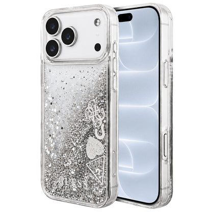 Custodia per Apple iPhone 18 Pro / 17 Pro, Guess, Liquid Glitter Charms, Argento