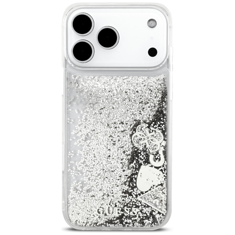 Custodia per Apple iPhone 18 Pro / 17 Pro, Guess, Liquid Glitter Charms, Argento