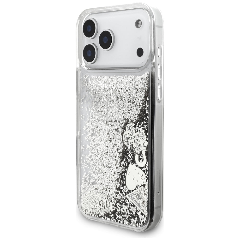 Custodia per Apple iPhone 18 Pro / 17 Pro, Guess, Liquid Glitter Charms, Argento
