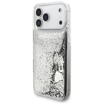 Custodia per Apple iPhone 18 Pro / 17 Pro, Guess, Liquid Glitter Charms, Argento