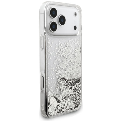 Custodia per Apple iPhone 18 Pro / 17 Pro, Guess, Liquid Glitter Charms, Argento
