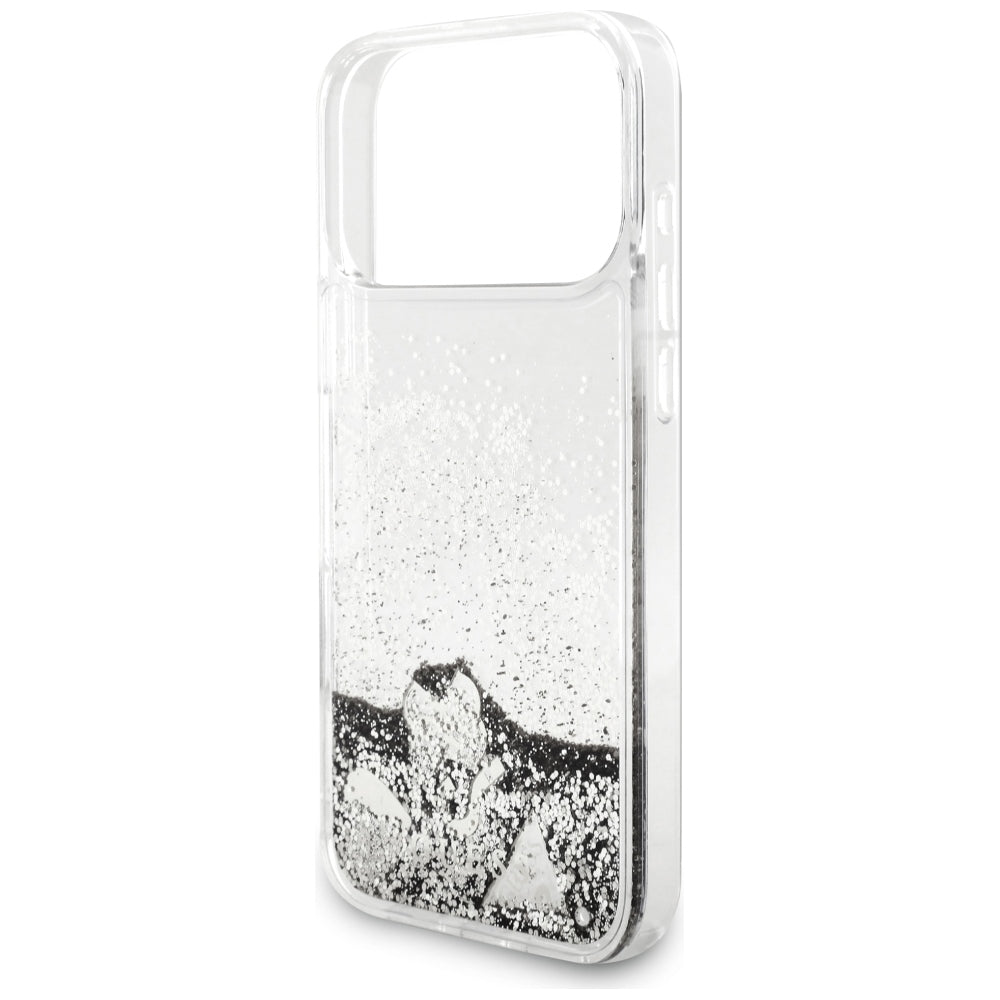 Custodia per Apple iPhone 18 Pro / 17 Pro, Guess, Liquid Glitter Charms, Argento