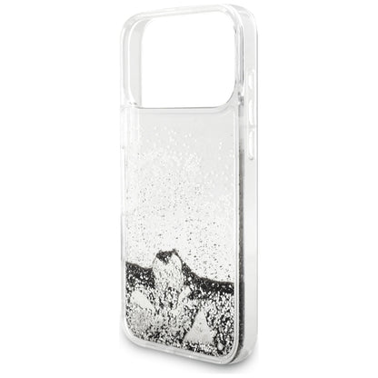 Custodia per Apple iPhone 18 Pro / 17 Pro, Guess, Liquid Glitter Charms, Argento