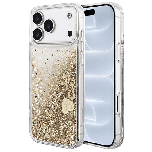 Custodia per Apple iPhone 18 Pro / 17 Pro, Guess, Liquid Glitter Charms, dorata