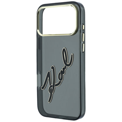 Custodia per Apple iPhone 18 Pro / 17 Pro, Karl Lagerfeld, IML Big Signature Resin Logo e Cornice in Metallo, Nera
