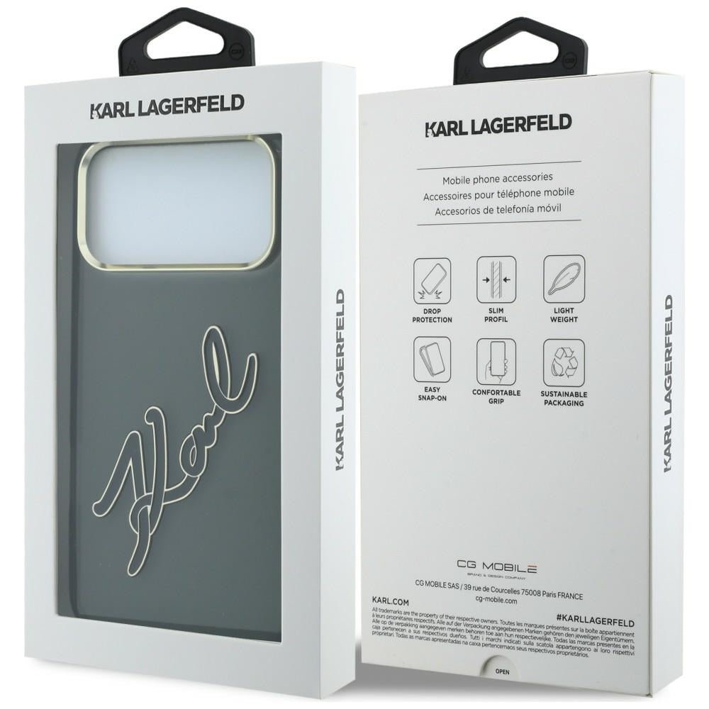 Custodia per Apple iPhone 18 Pro / 17 Pro, Karl Lagerfeld, IML Big Signature Resin Logo e Cornice in Metallo, Nera