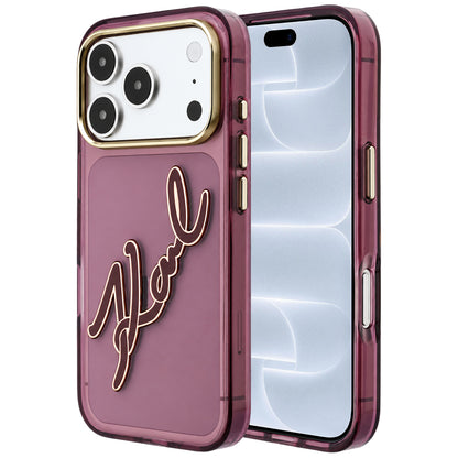 Custodia per Apple iPhone 18 Pro / 17 Pro, Karl Lagerfeld, IML Big Signature Resin Logo e Cornice in Metallo, Vinaccia