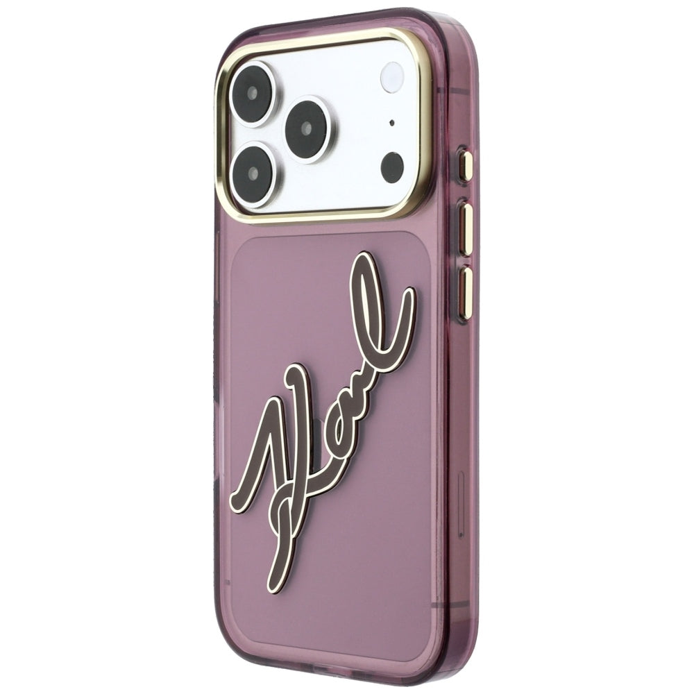Custodia per Apple iPhone 18 Pro / 17 Pro, Karl Lagerfeld, IML Big Signature Resin Logo e Cornice in Metallo, Vinaccia