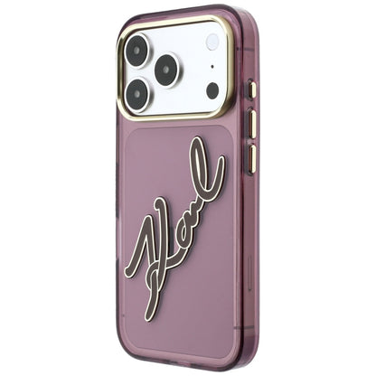 Custodia per Apple iPhone 18 Pro / 17 Pro, Karl Lagerfeld, IML Big Signature Resin Logo e Cornice in Metallo, Vinaccia
