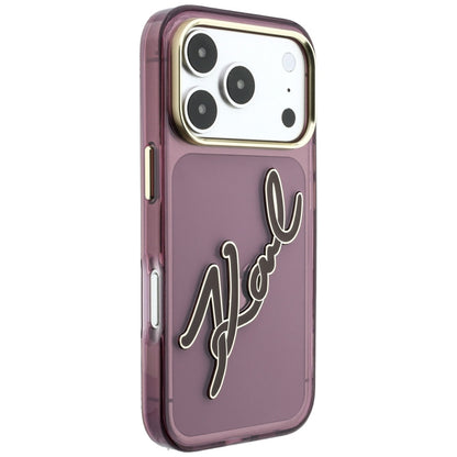 Custodia per Apple iPhone 18 Pro / 17 Pro, Karl Lagerfeld, IML Big Signature Resin Logo e Cornice in Metallo, Vinaccia