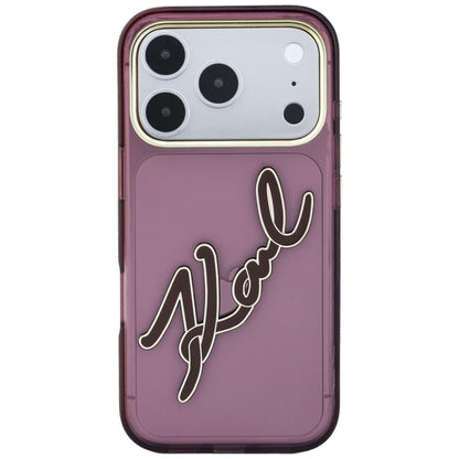 Custodia per Apple iPhone 18 Pro / 17 Pro, Karl Lagerfeld, IML Big Signature Resin Logo e Cornice in Metallo, Vinaccia