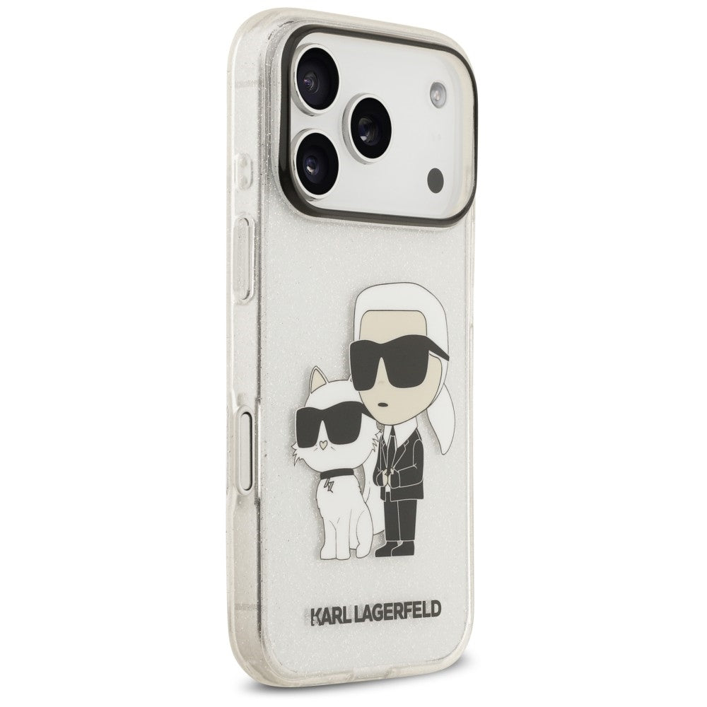 Custodia per Apple iPhone 18 Pro / 17 Pro, Karl Lagerfeld, IML Glitter Karl and Choupette NFT, trasparente