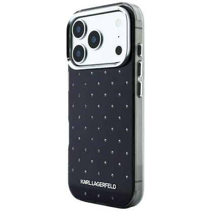Custodia per Apple iPhone 18 Pro / 17 Pro, Karl Lagerfeld, IML Strass e Logo Elettroplaccato, Nera