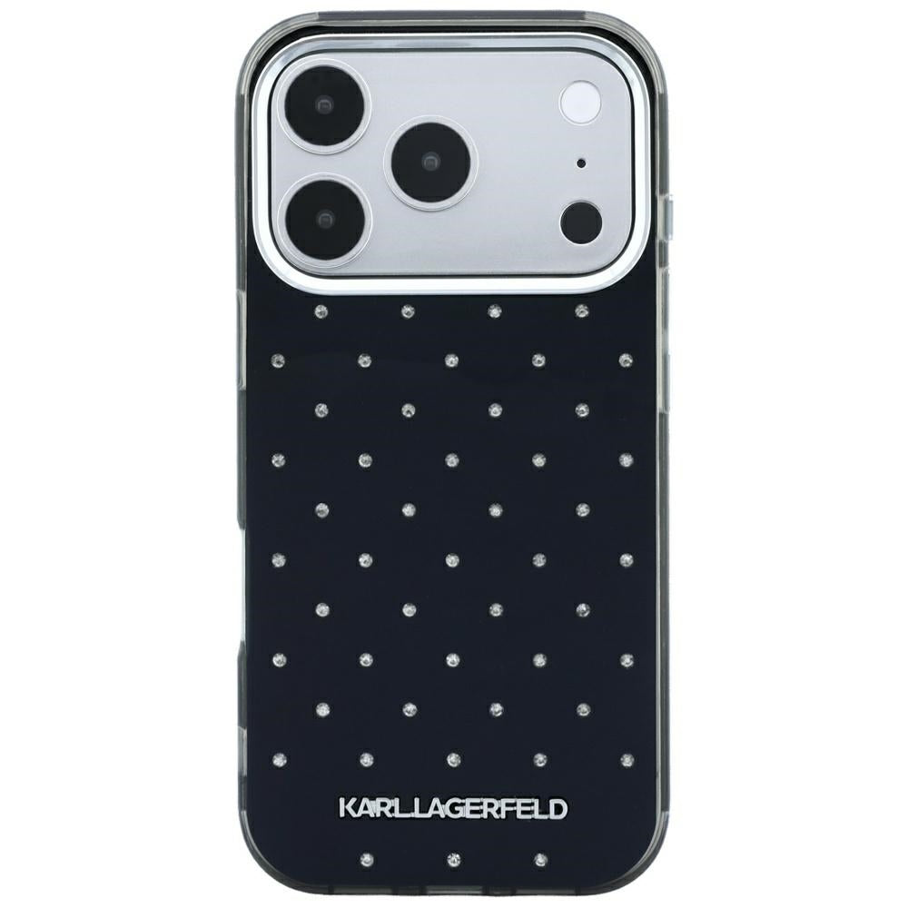 Custodia per Apple iPhone 18 Pro / 17 Pro, Karl Lagerfeld, IML Strass e Logo Elettroplaccato, Nera