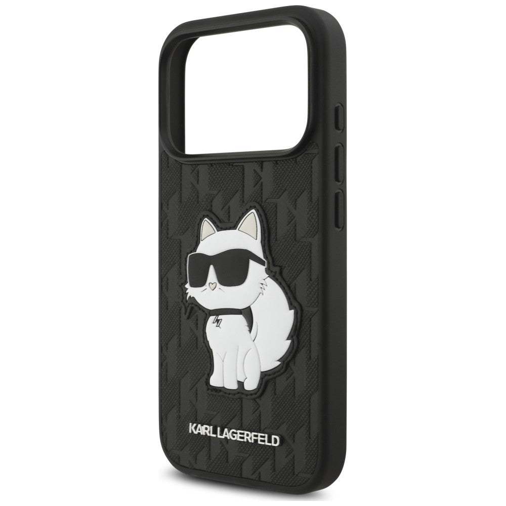 Custodia per Apple iPhone 18 Pro / 17 Pro, Karl Lagerfeld, Saffiano Mono Patch Choupette, nera