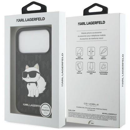 Custodia per Apple iPhone 18 Pro / 17 Pro, Karl Lagerfeld, Saffiano Mono Patch Choupette, nera